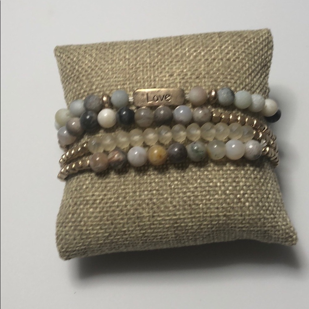 Multi-color "Love" Semi Precious bead bracelet set - Picture 2 of 7